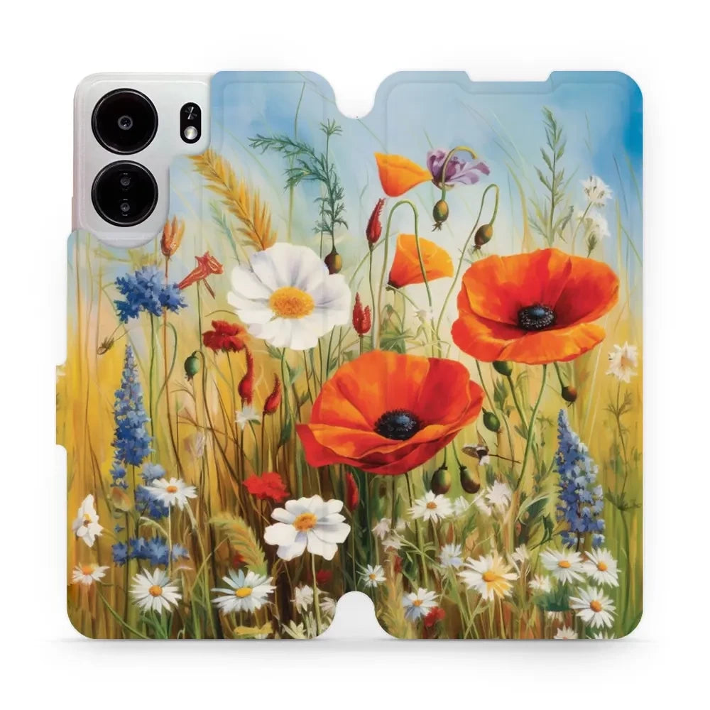 Handyhülle mit klappe für Xiaomi Poco C65, Mobiwear Book, Wiesenblumen