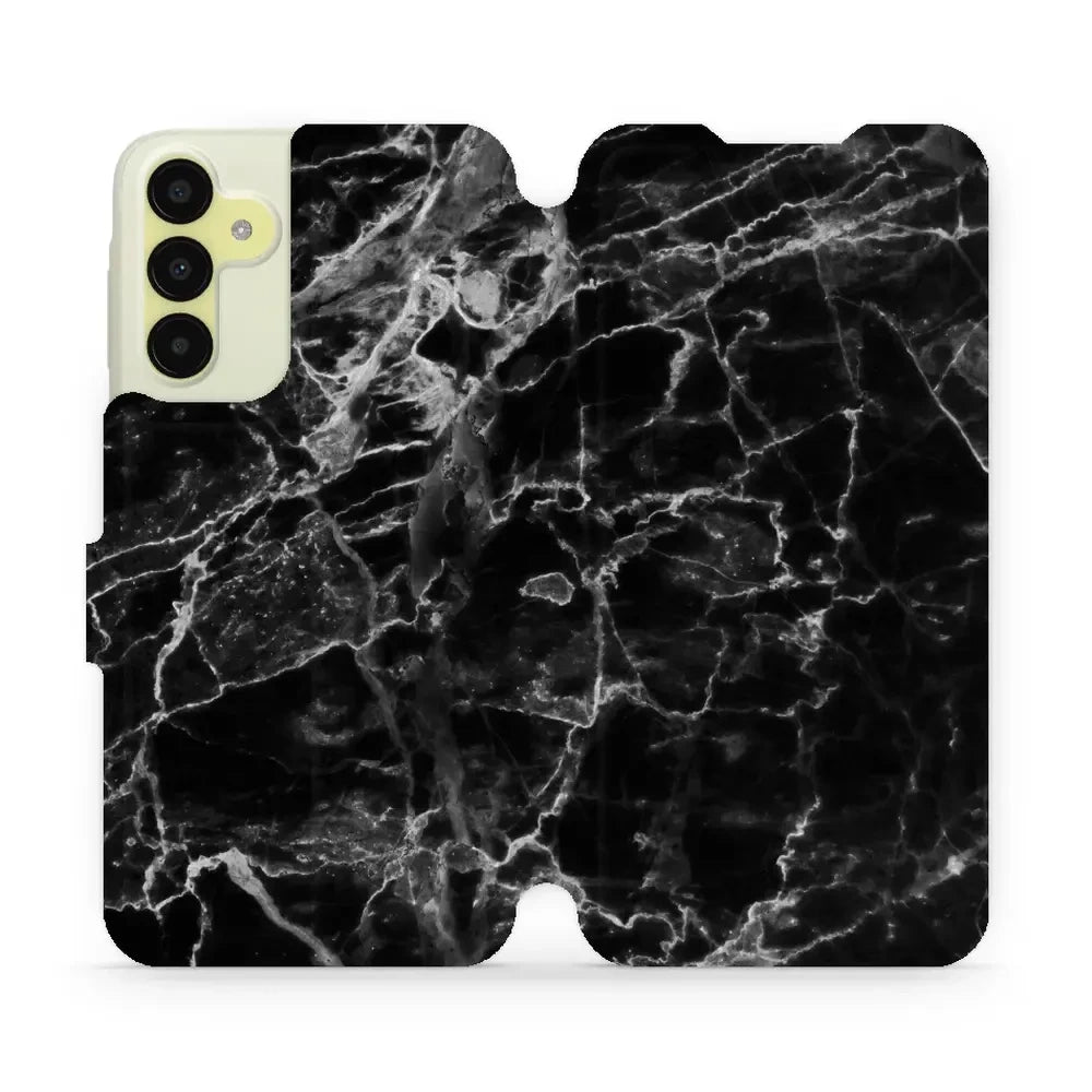 Handyhülle mit klappe für Galaxy A15 5G, Mobiwear Book, Schwarzer Marmor