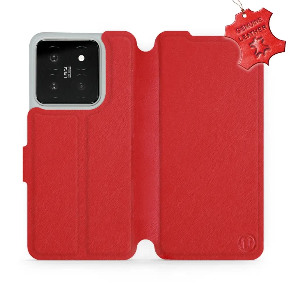Echtleder Handyhülle für Xiaomi 14, Mobiwear Leather, Rot