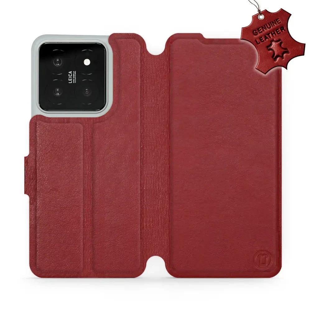 Echtleder Handyhülle für Xiaomi 14, Mobiwear Leather, Dunkelrot