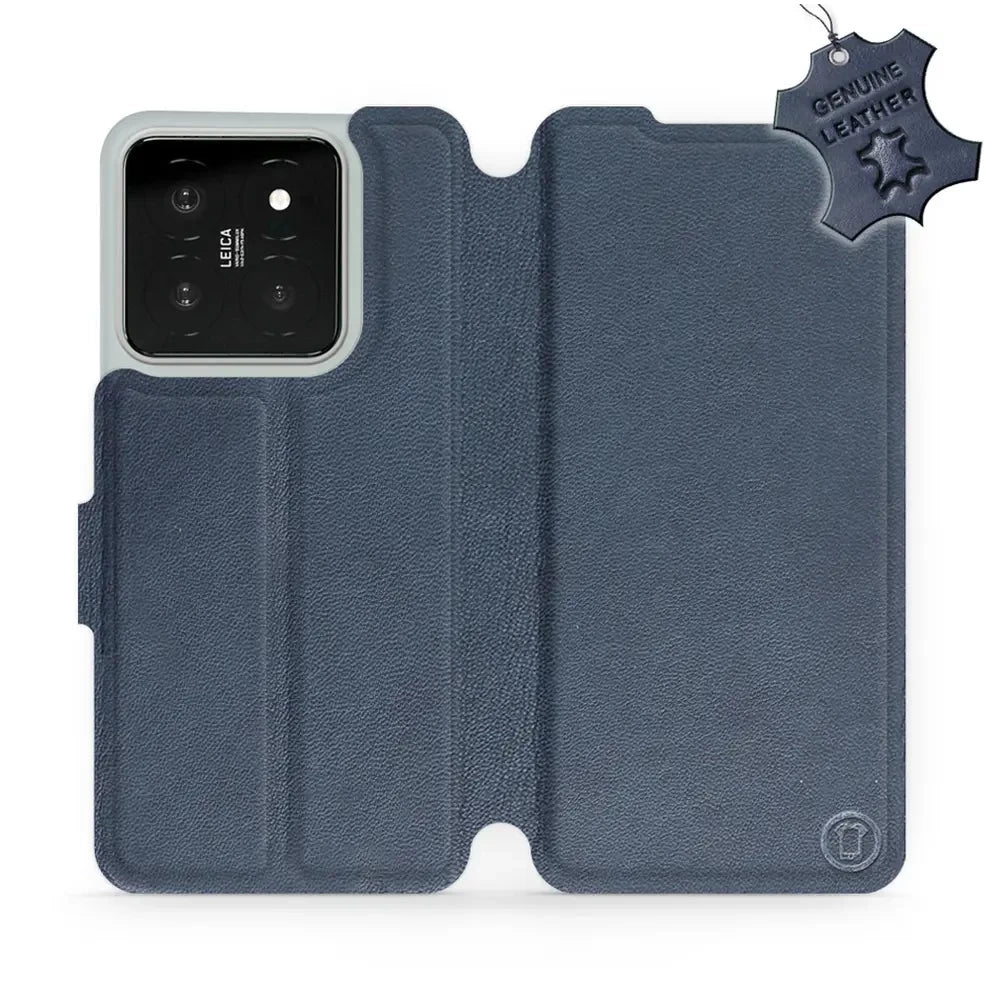 Echtleder Handyhülle für Xiaomi 14, Mobiwear Leather, Dunkelblau