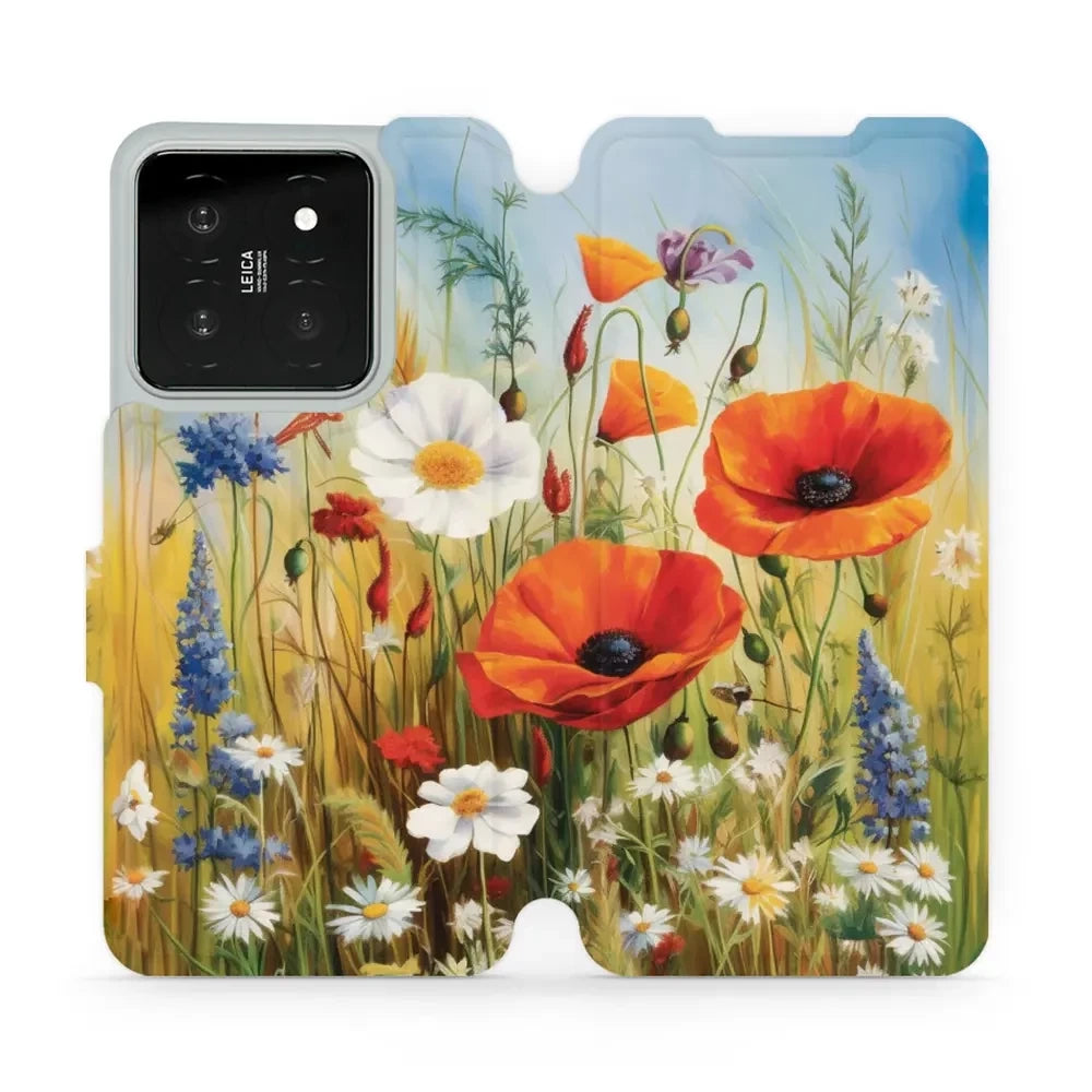 Handyhülle mit klappe für Xiaomi 14, Mobiwear Book, Wiesenblumen