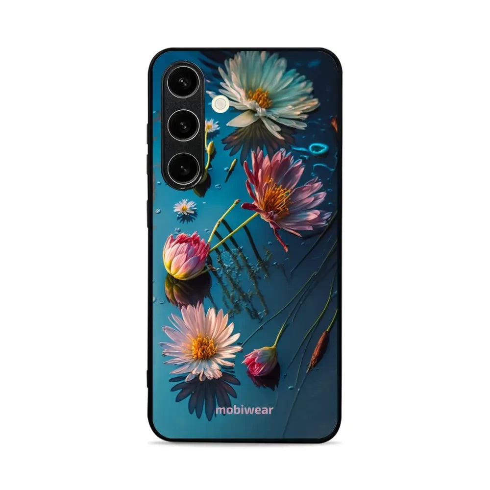 Handyhülle für Galaxy S24, Mobiwear Glossy Case, Blau-Blumig