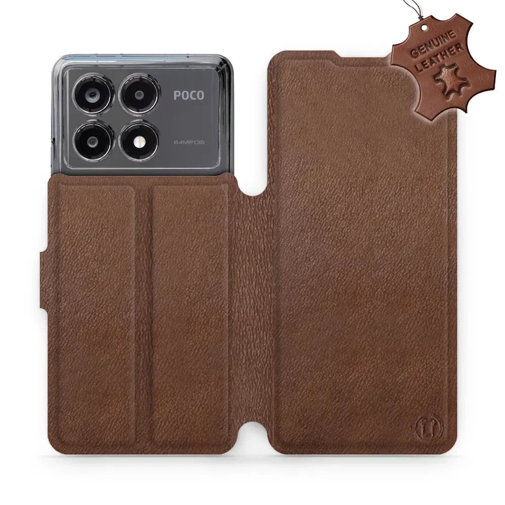 Echtleder Handyhülle für Xiaomi POCO X6 Pro, Mobiwear Leather, Braun