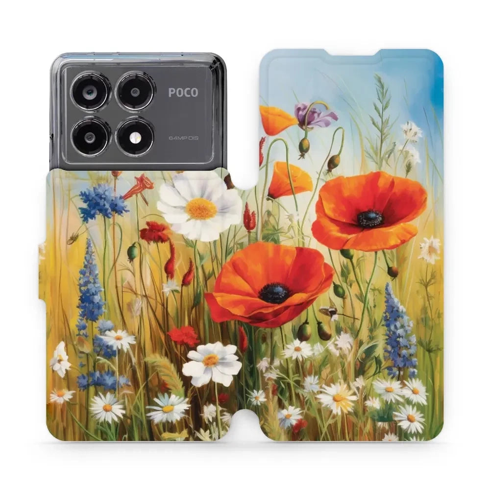 Handyhülle mit klappe für Xiaomi Poco X6 Pro, Mobiwear Book, Wiesenblumen