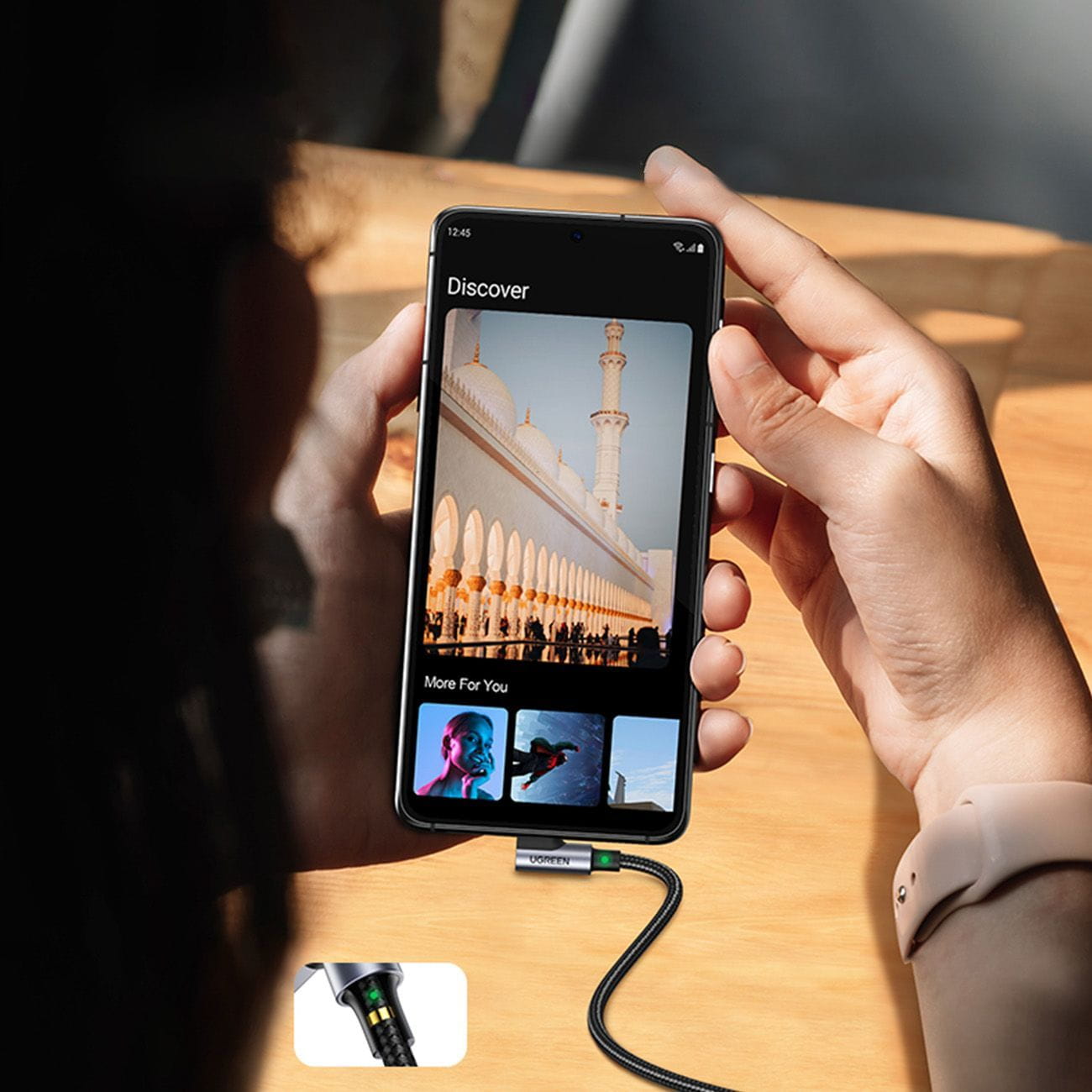 Ugreen US176 USB-A / USB-C abgewinkeltes Kabel, QC 3.0, 480Mbps, 3A, 3m, Schwarz