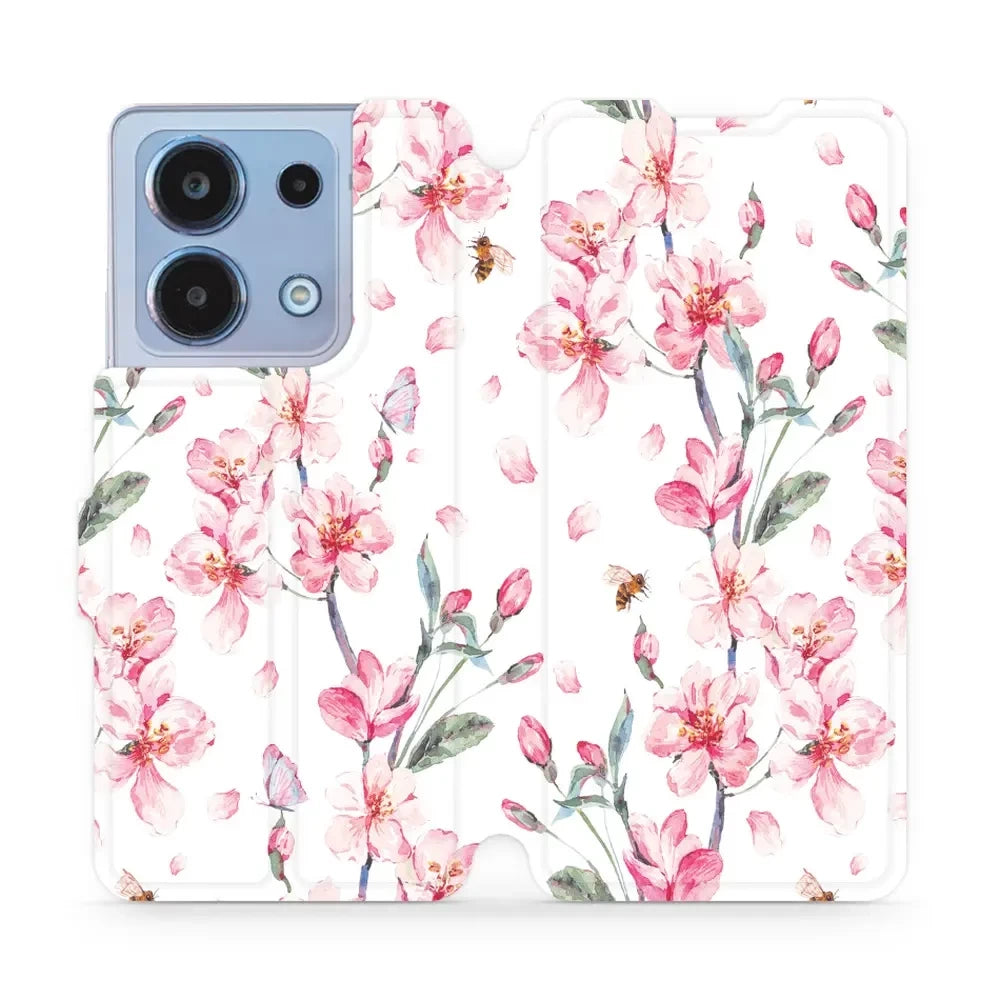 Handyhülle mit klappe für Xiaomi Redmi Note 13 4G, Mobiwear Book, Rosa Frühling