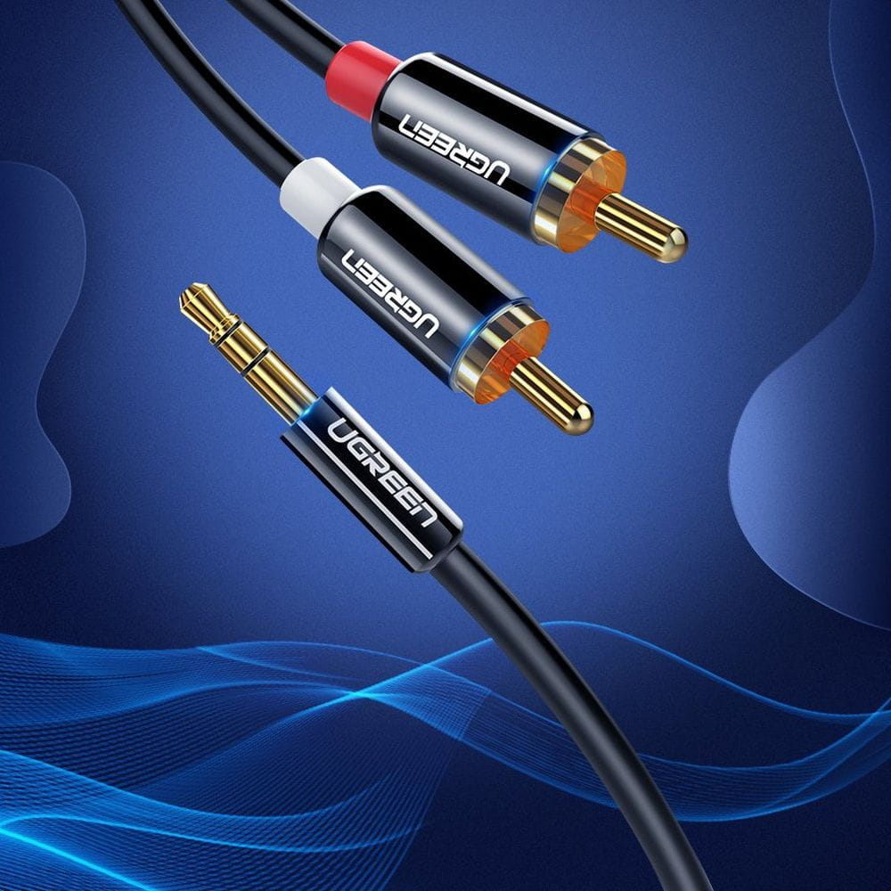 Audiokabel Ugreen 3,5 mm mini jack (männlich), 2x RCA, 3 m, Schwarz
