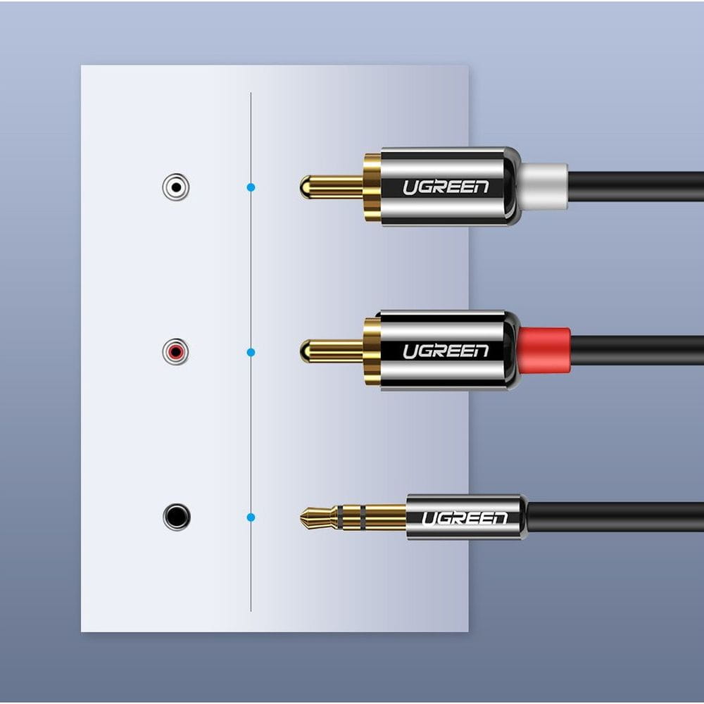 Audiokabel Ugreen 3,5 mm mini jack (männlich), 2x RCA, 3 m, Schwarz
