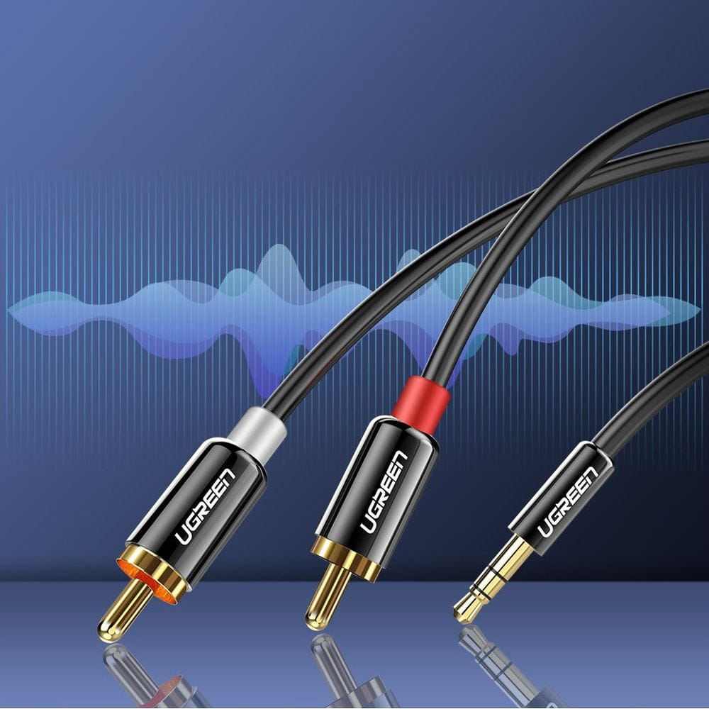 Audiokabel Ugreen 3,5 mm mini jack (männlich), 2x RCA, 3 m, Schwarz