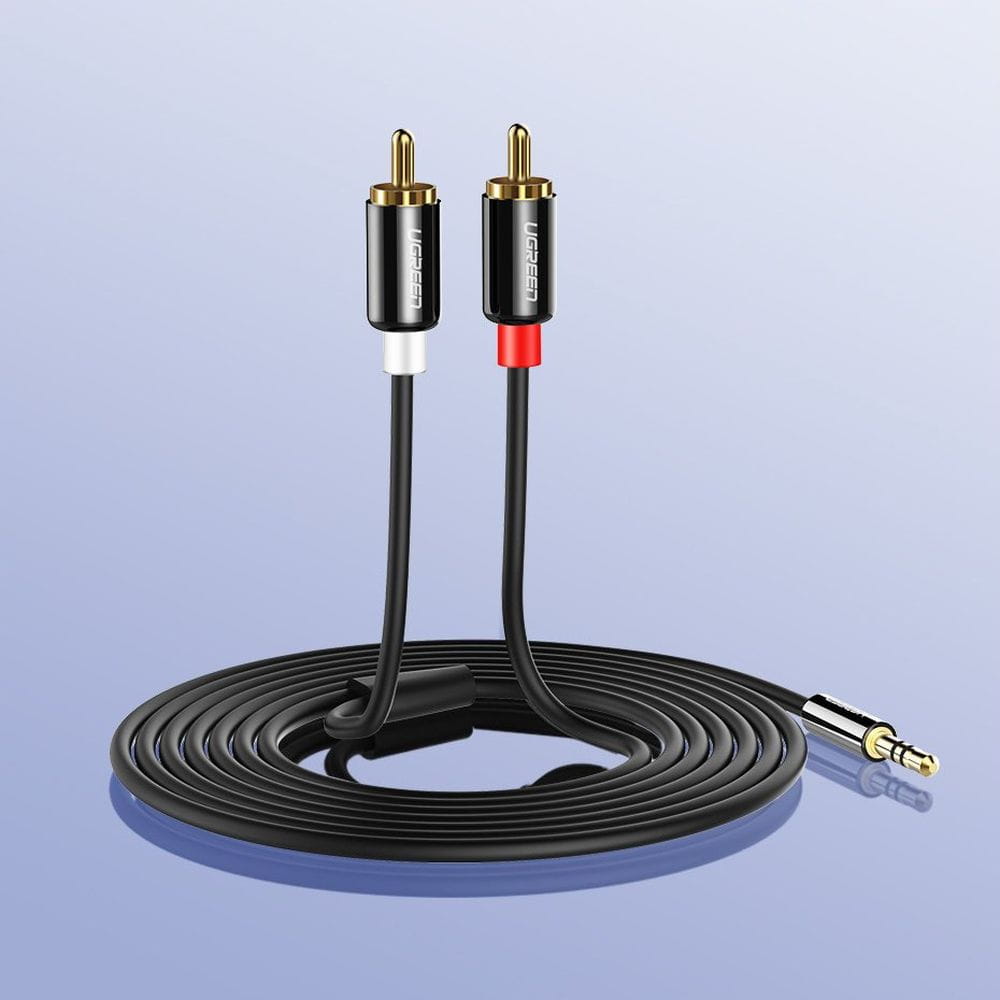 Audiokabel Ugreen 3,5 mm mini jack (männlich), 2x RCA, 3 m, Schwarz