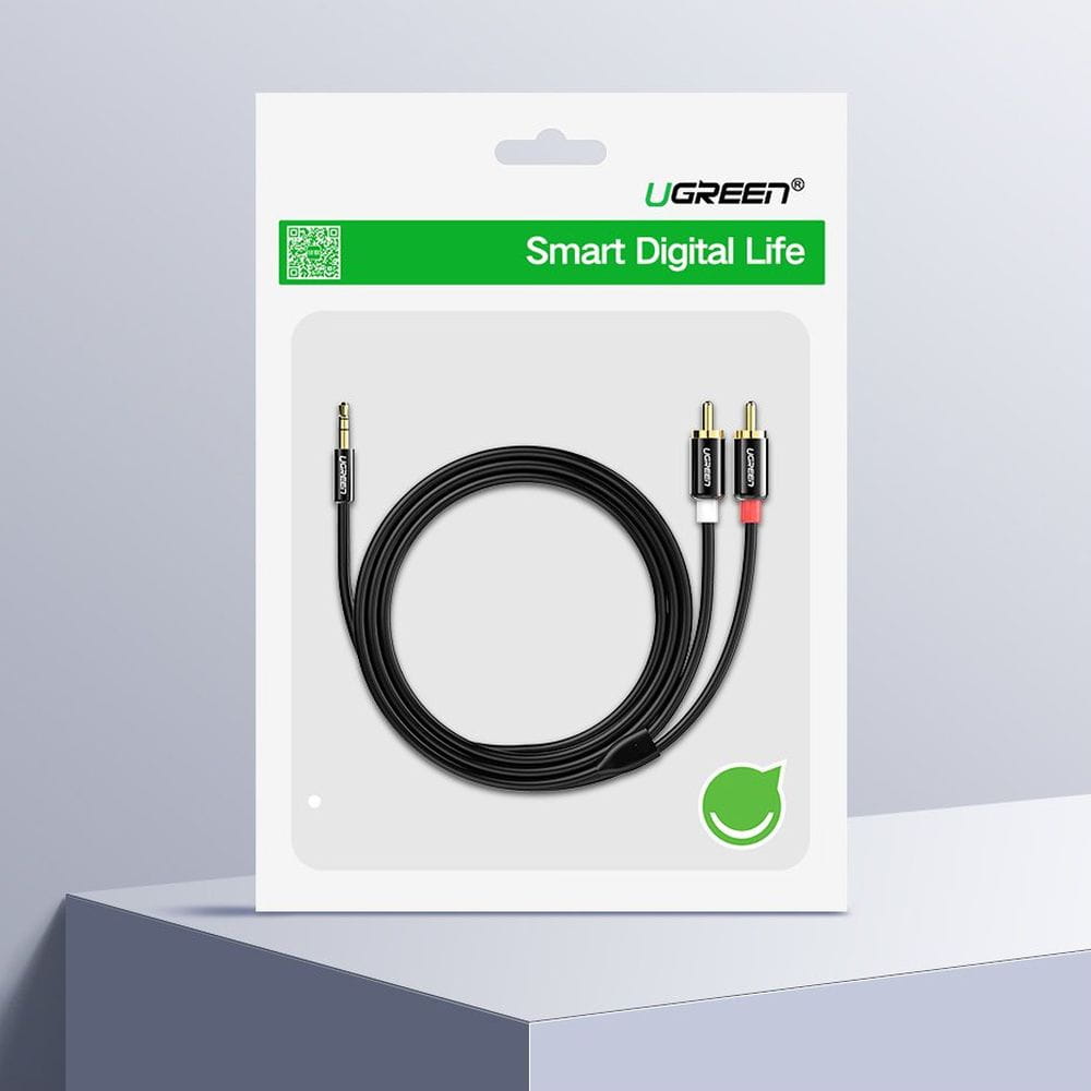 Audiokabel Ugreen 3,5 mm mini jack (männlich), 2x RCA, 3 m, Schwarz