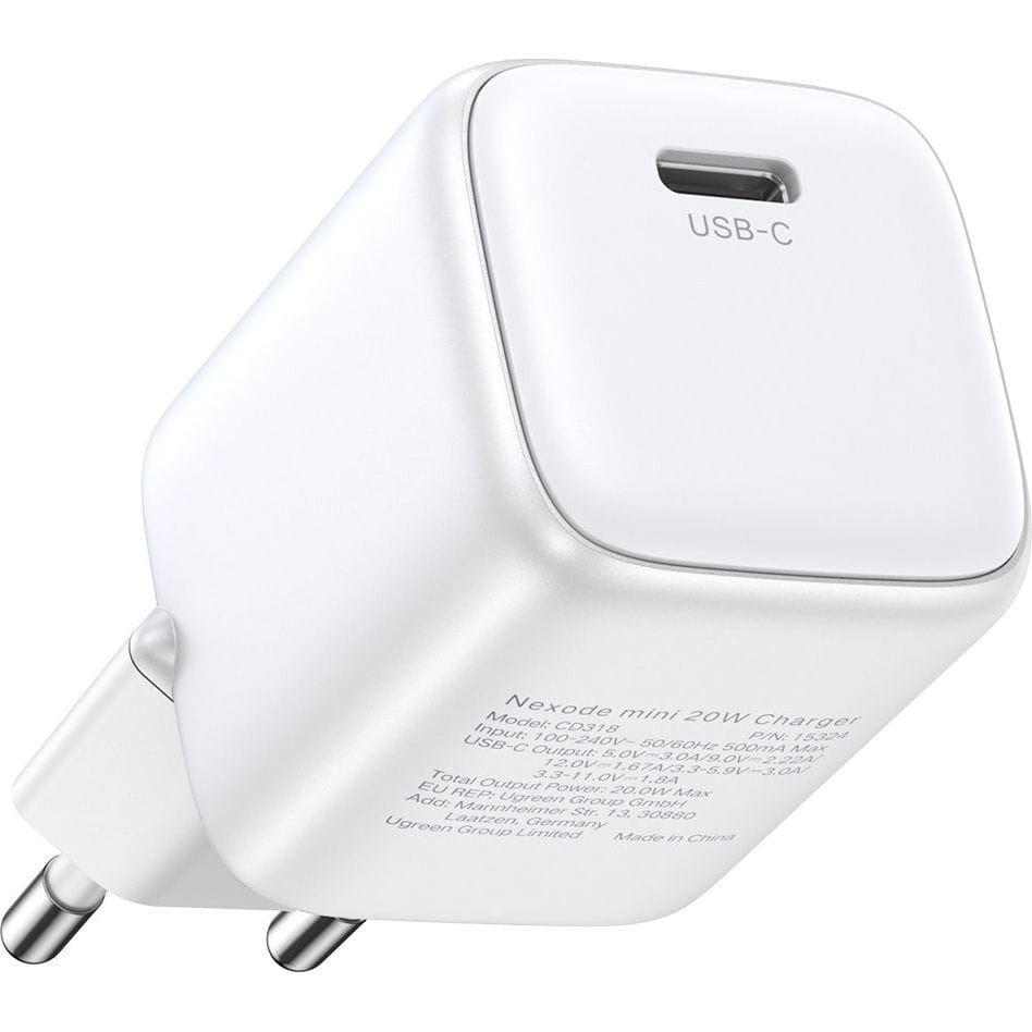 Schnell-Ladegerät GaN, Ugreen Nexode Mini USB-C, QC 4.0, PD 30W, Weiß