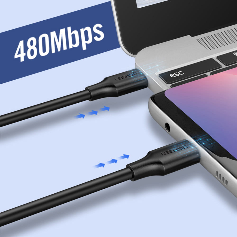 Ugreen vernickeltes Kabel USB-C zu USB-C, 2m, Schwarz