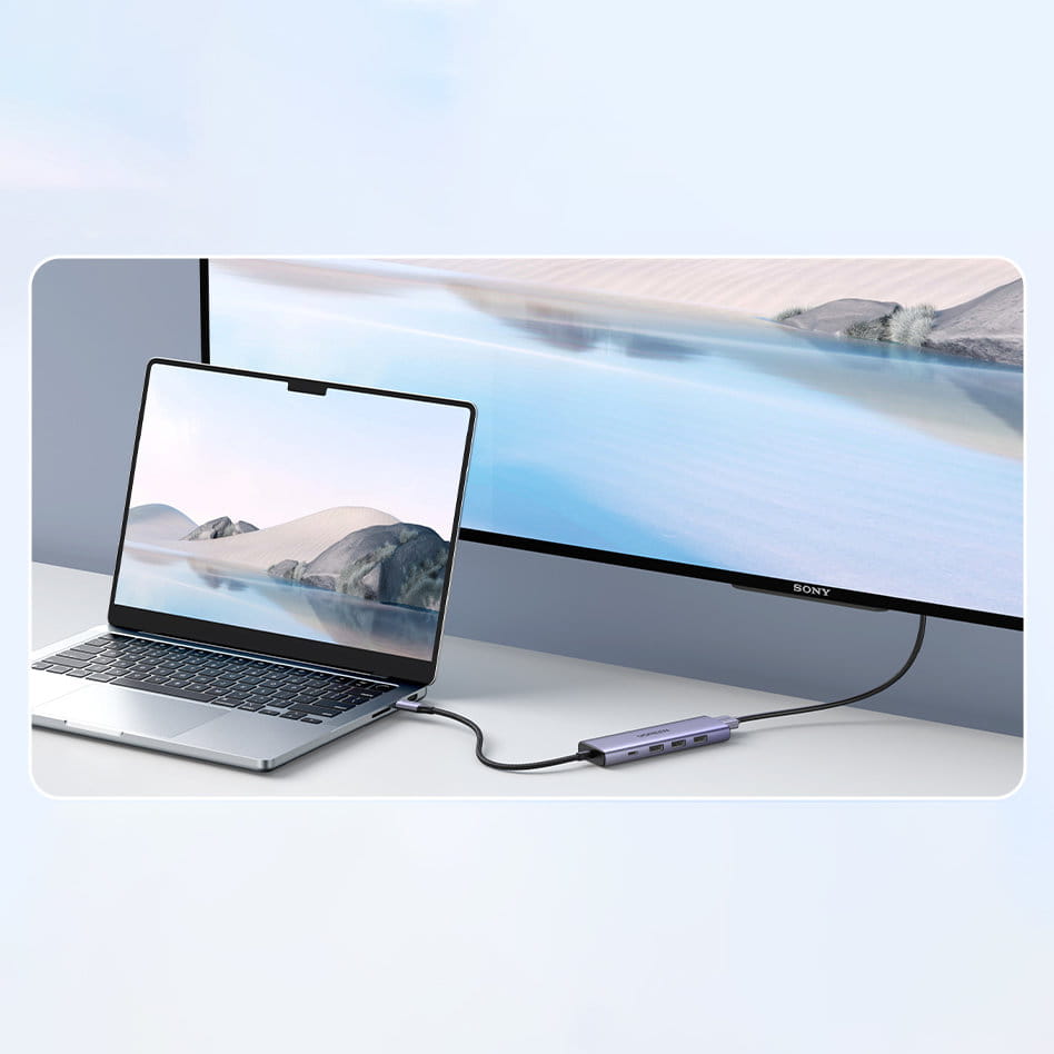 Ugreen 5-in-1 HUB 3x USB 3.2 Gen 1, USB-C, HDMI 4K 30Hz, mit USB-C Stromanschluss, Grau