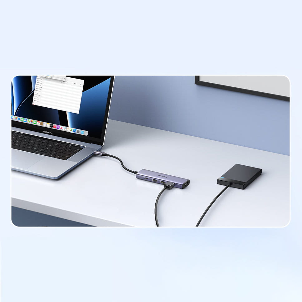 Ugreen 5-in-1 HUB 3x USB 3.2 Gen 1, USB-C, HDMI 4K 30Hz, mit USB-C Stromanschluss, Grau