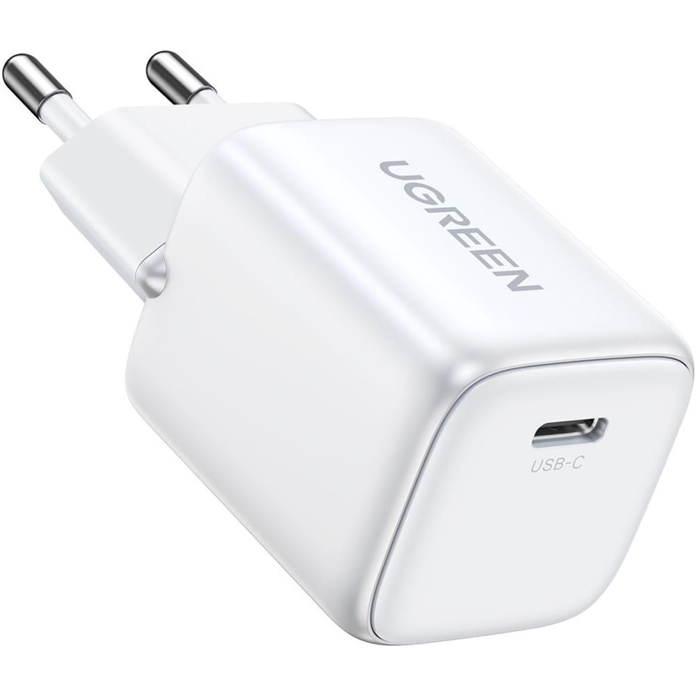 Schnell-Ladegerät GaN, Ugreen Nexode Mini USB-C, QC 4.0, PD 20W, Weiß