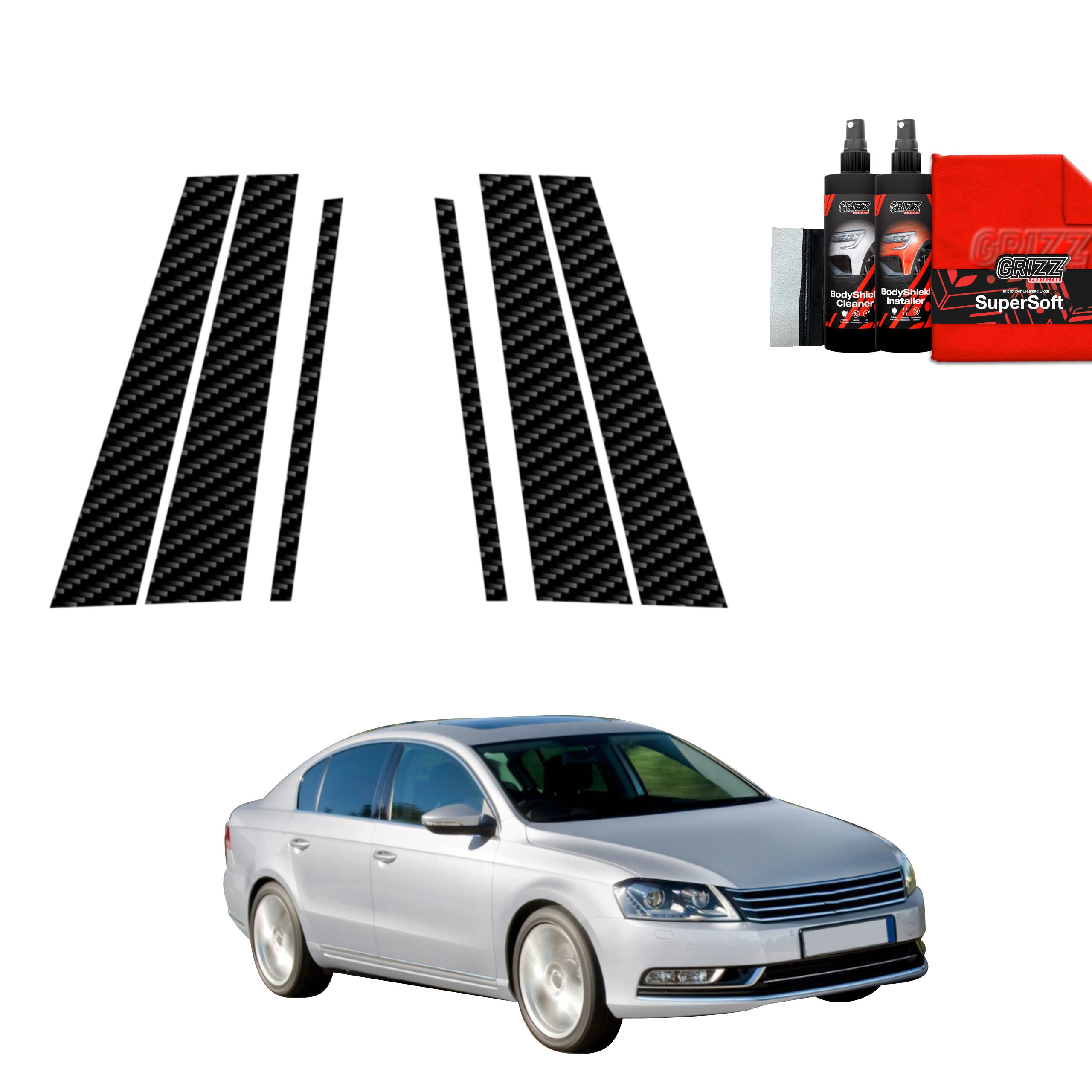 6in1 Kohlenstoff Schutzfolie Grizz Protector für B-C-Säule - Volkswagen Passat B7 Sedan (2010-2014)