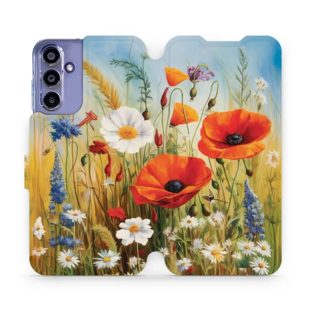 Handyhülle mit klappe für Galaxy A15 4G, Mobiwear Book, Wiesenblumen
