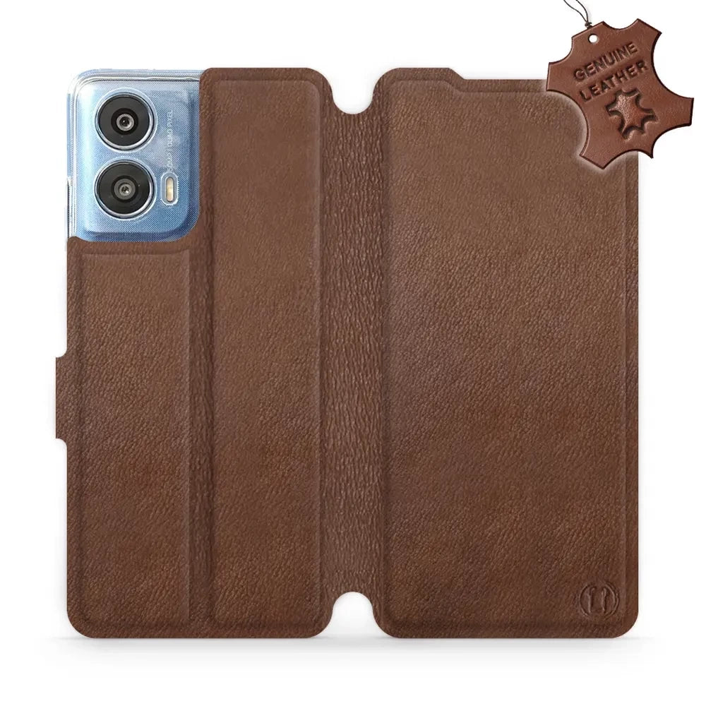 Echtleder Handyhülle für Motorola Moto G24, Mobiwear Leather, Braun