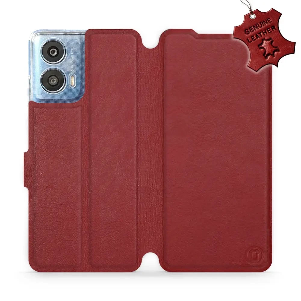 Echtleder Handyhülle für Motorola Moto G24, Mobiwear Leather, Dunkelrot