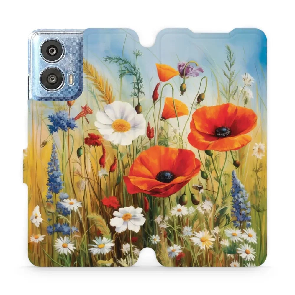 Handyhülle mit klappe für Motorola Moto G24, Mobiwear Book, Wiesenblumen