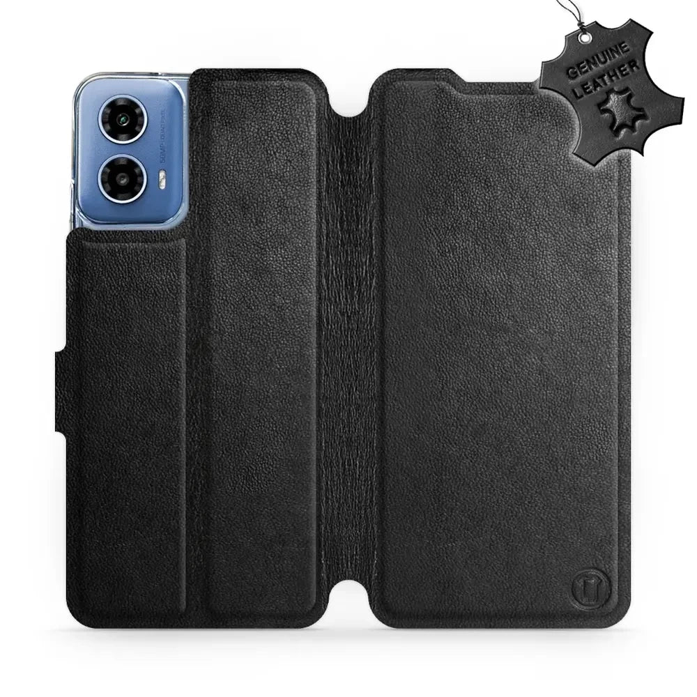 Echtleder Handyhülle für Motorola Moto G34 5G, Mobiwear Leather, Schwarz