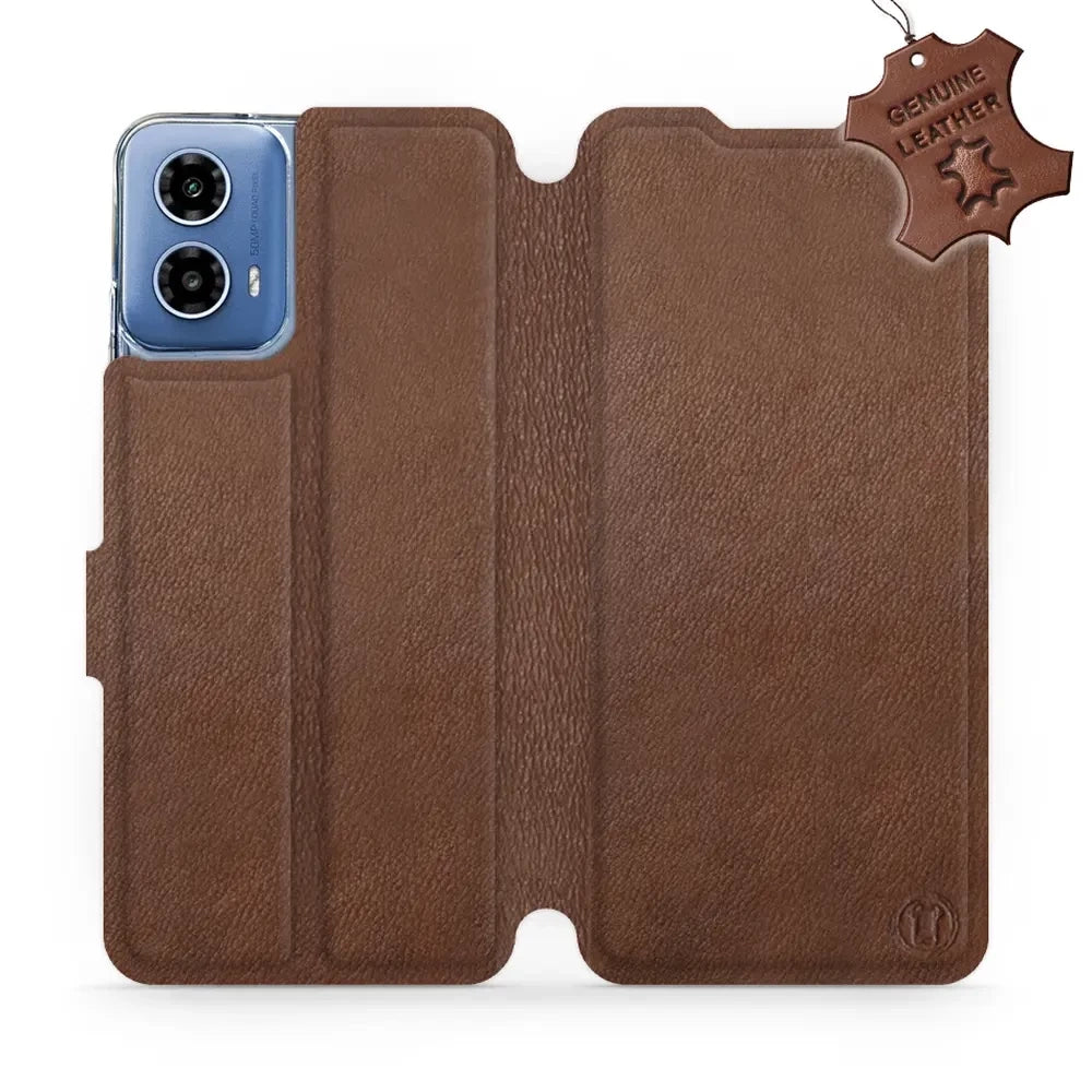 Echtleder Handyhülle für Motorola Moto G34 5G, Mobiwear Leather, Braun