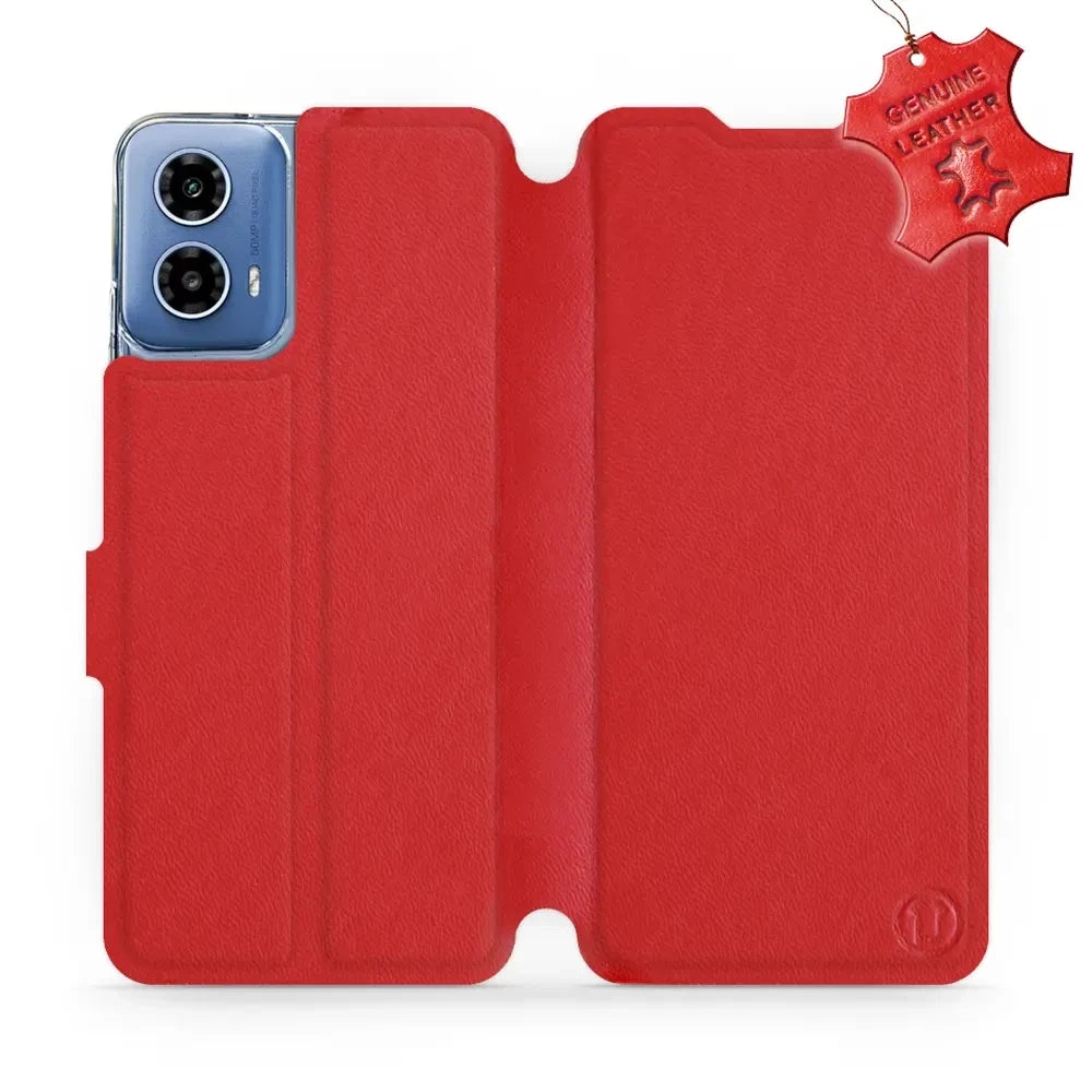 Echtleder Handyhülle für Motorola Moto G34 5G, Mobiwear Leather, Rot