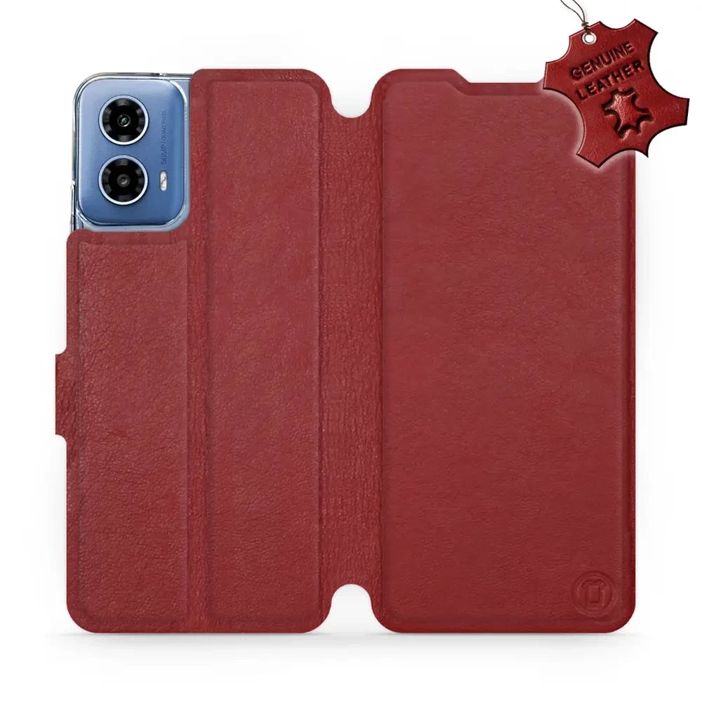 Echtleder Handyhülle für Motorola Moto G34 5G, Mobiwear Leather, Dunkelrot