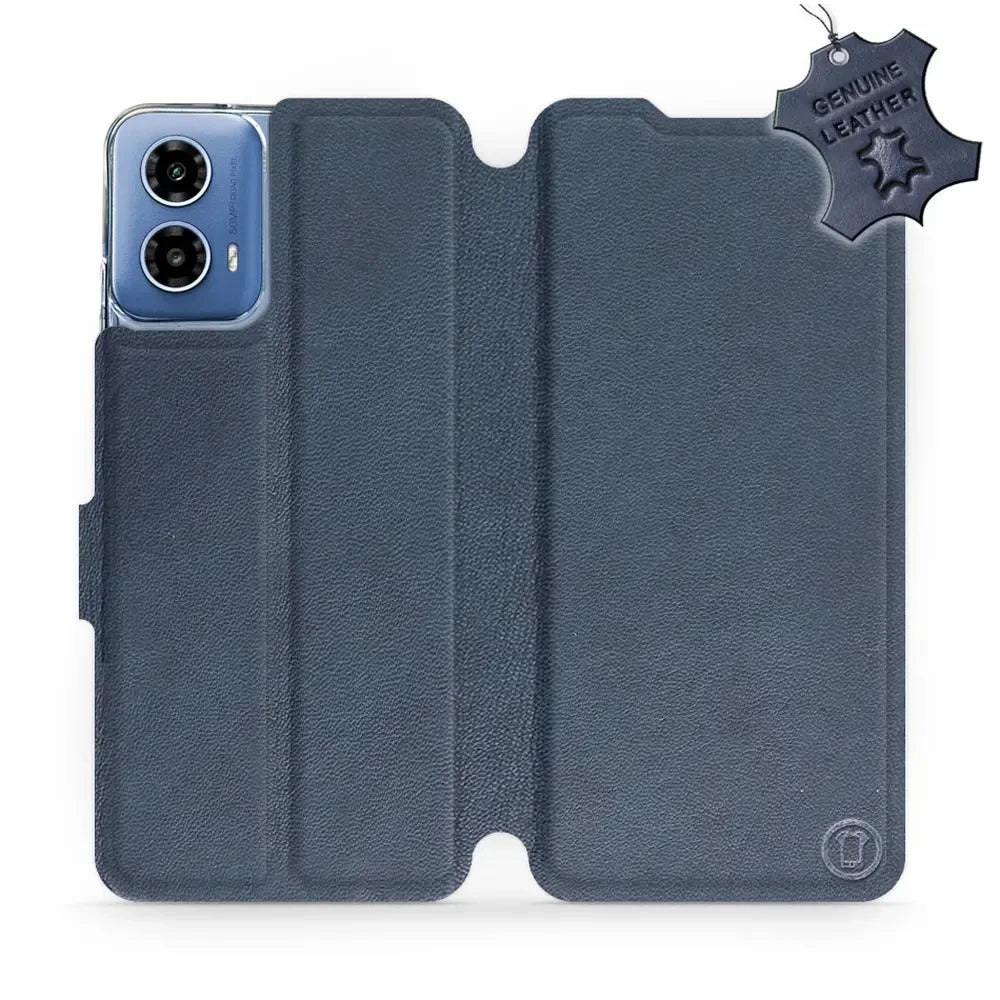 Echtleder Handyhülle für Motorola Moto G34 5G, Mobiwear Leather, Dunkelblau