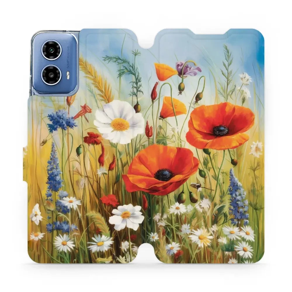 Handyhülle mit klappe für Motorola Moto G34 5G, Mobiwear Book, Wiesenblumen