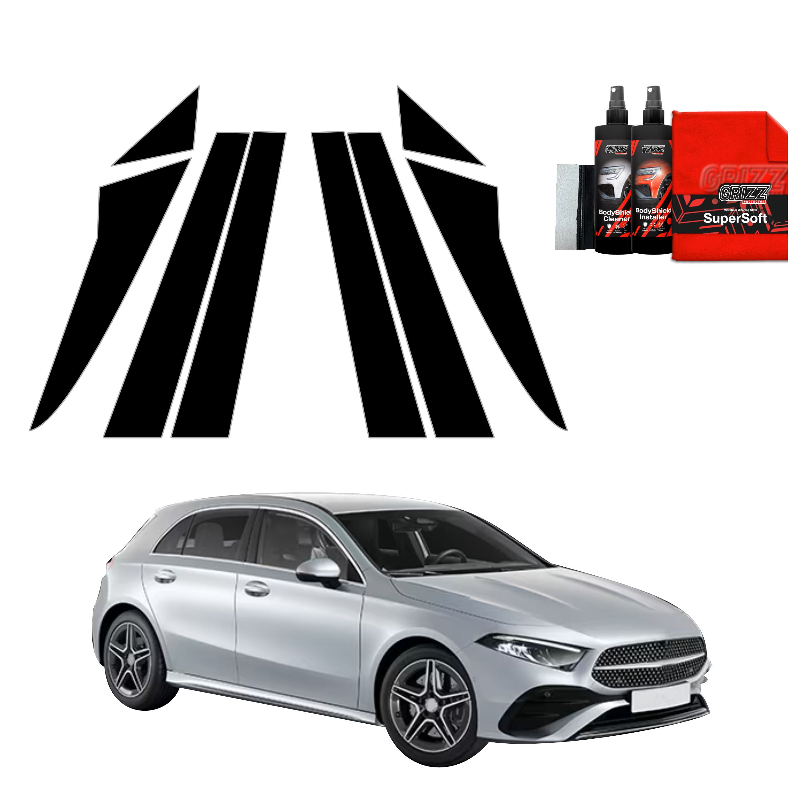 6in1 Schwarze Grizz Protector schutzfolie für A-B-C-Säule - Mercedes A Klasse W177 (2018-2026)