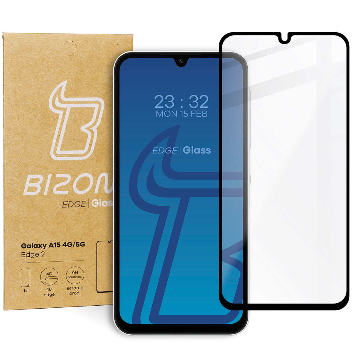 Gehärtetes Glas für Galaxy A15 4G / 5G, Galaxy A25 5G / M15 5G, Bizon Glass Edge, schwarz
