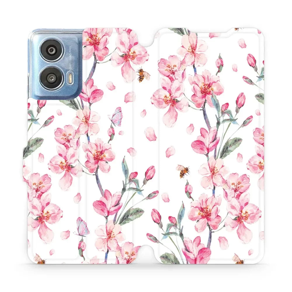Handyhülle mit klappe für Motorola Moto G24 Power, Mobiwear Book, Rosa Frühling