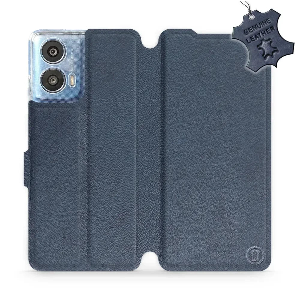 Echtleder Handyhülle für Motorola Moto G24 Power, Mobiwear Leather, Dunkelblau