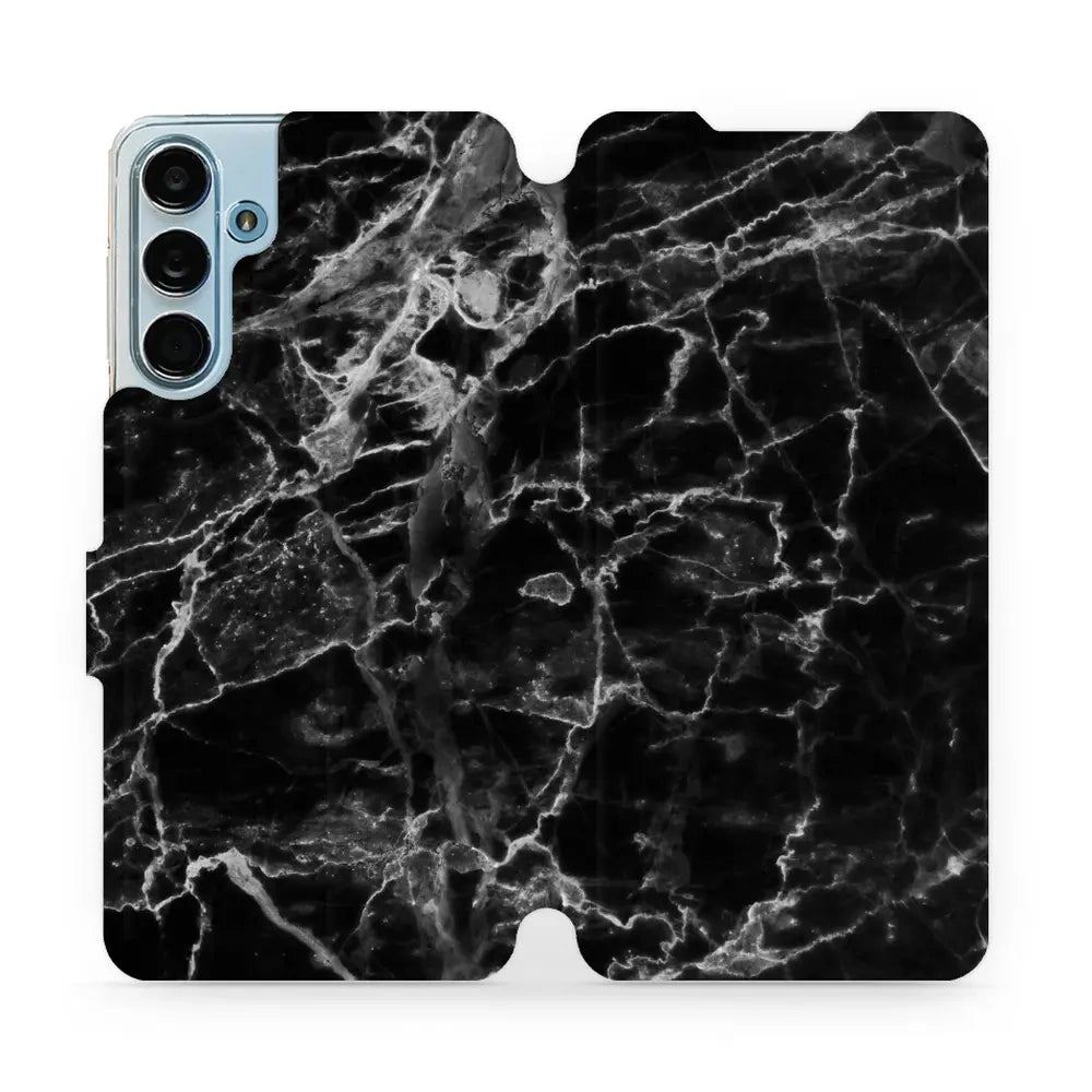 Handyhülle mit klappe für Galaxy M55 5G, Mobiwear Book, Schwarzer Marmor
