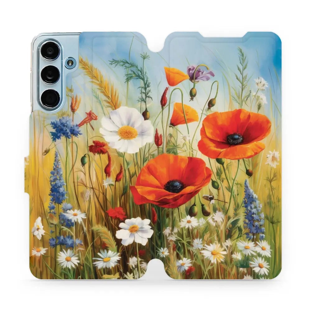 Handyhülle mit klappe für Galaxy M55 5G, Mobiwear Book, Wiesenblumen