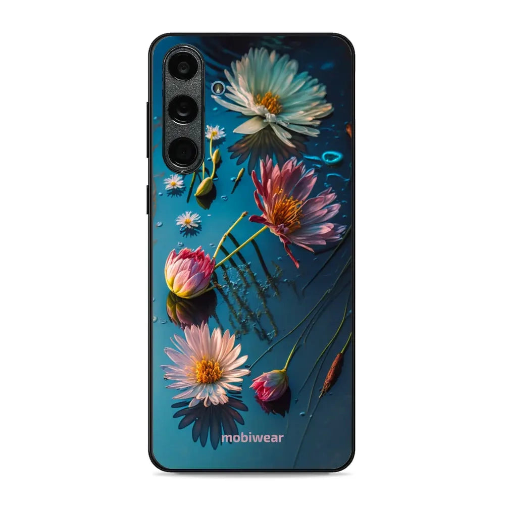 Handyhülle für Galaxy M55 5G, Mobiwear Glossy Case, Blau-Blumig