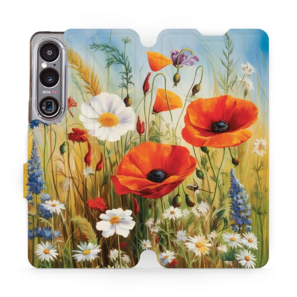Handyhülle mit klappe für Sony Xperia 1 VI, Mobiwear Book, Wiesenblumen