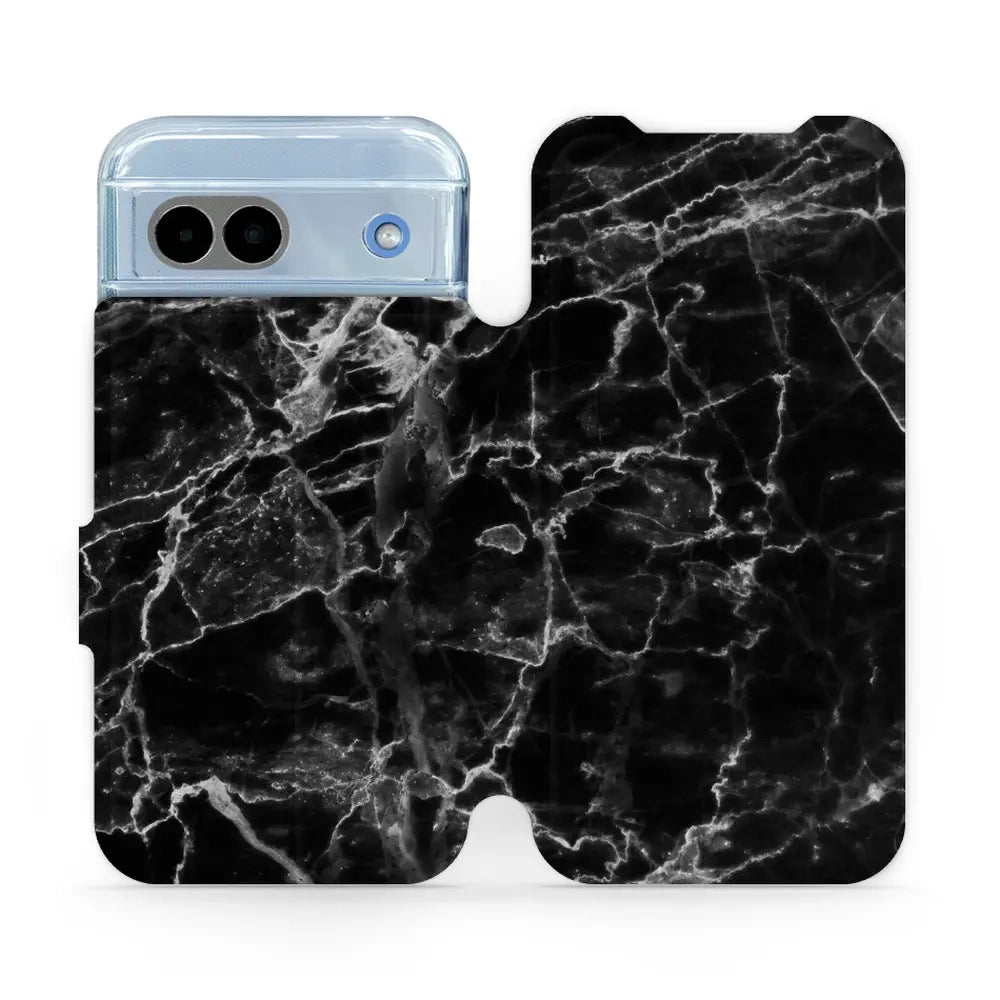 Handyhülle mit klappe für Google Pixel 8a, Mobiwear Book, Schwarzer Marmor