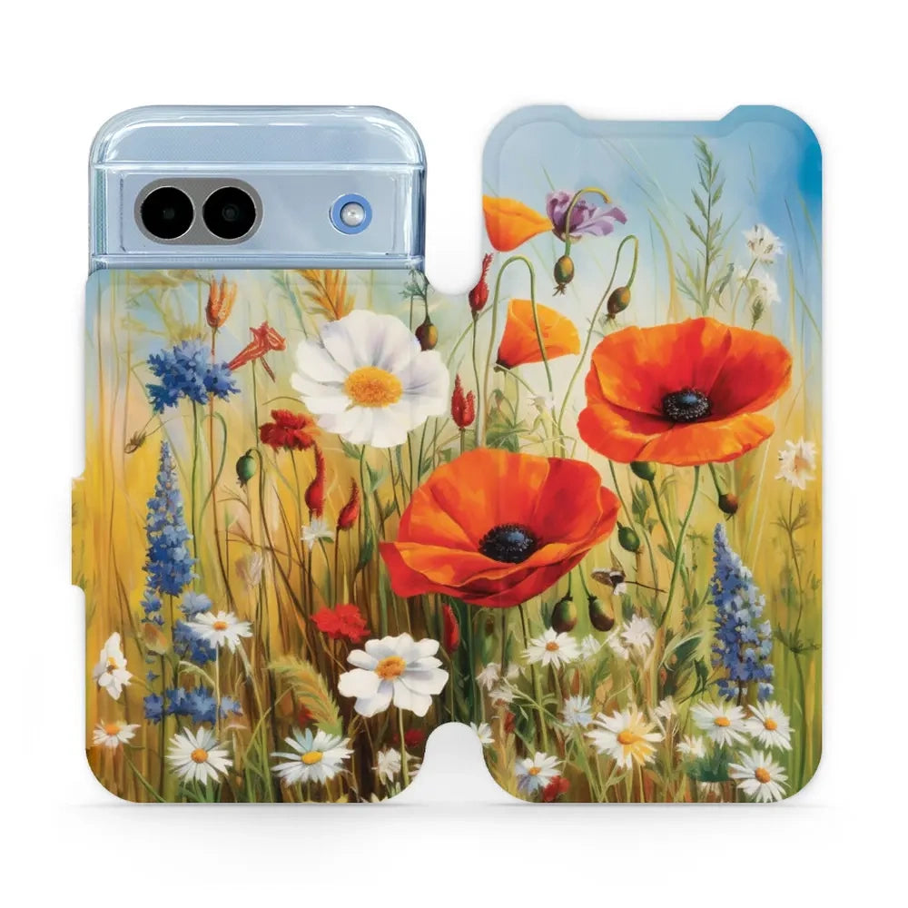 Handyhülle mit klappe für Google Pixel 8a, Mobiwear Book, Wiesenblumen
