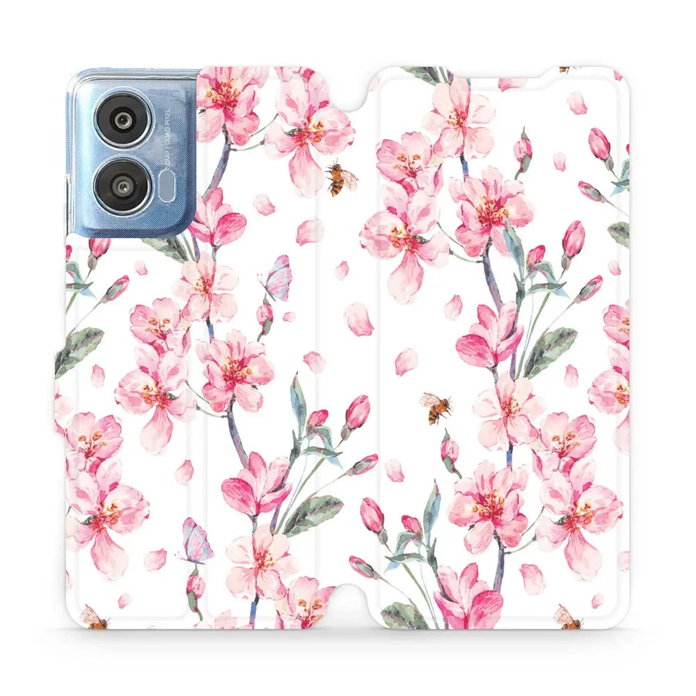 Handyhülle mit klappe für Motorola Moto G04, Mobiwear Book, Rosa Frühling