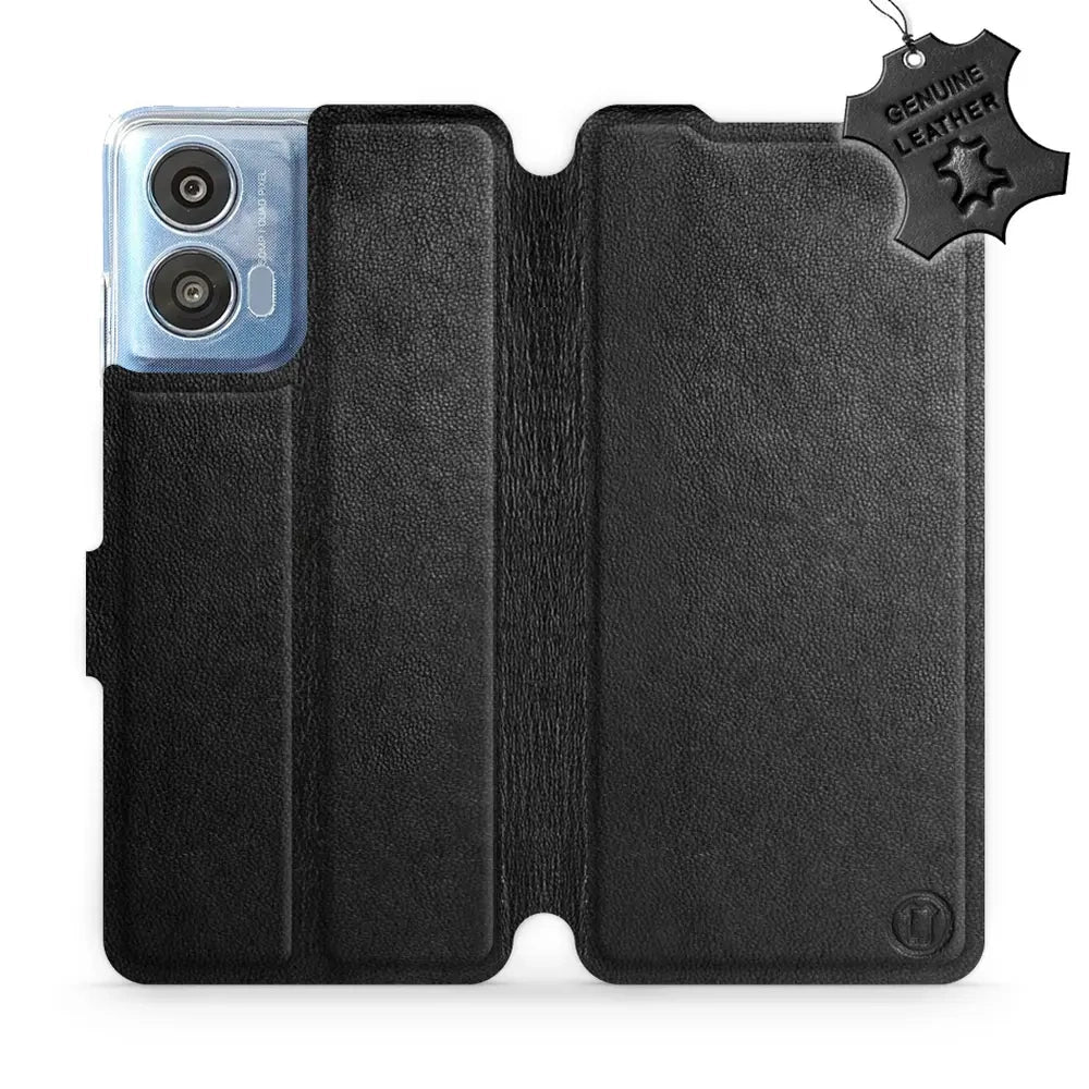 Echtleder Handyhülle für Motorola Moto G04, Mobiwear Leather, Schwarz