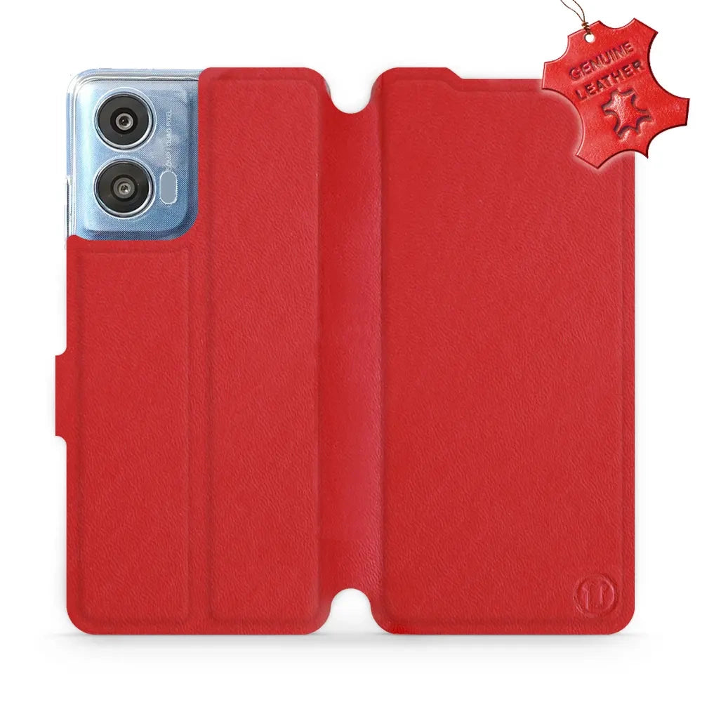 Echtleder Handyhülle für Motorola Moto G04, Mobiwear Leather, Rot