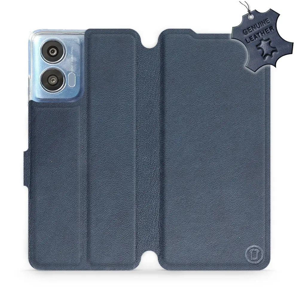 Echtleder Handyhülle für Motorola Moto G04, Mobiwear Leather, Dunkelblau