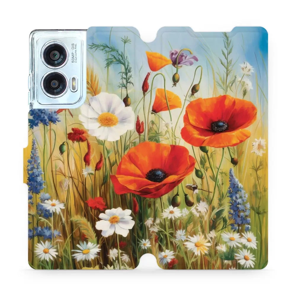 Handyhülle mit klappe für Motorola Edge 50 Fusion, Mobiwear Book, Wiesenblumen