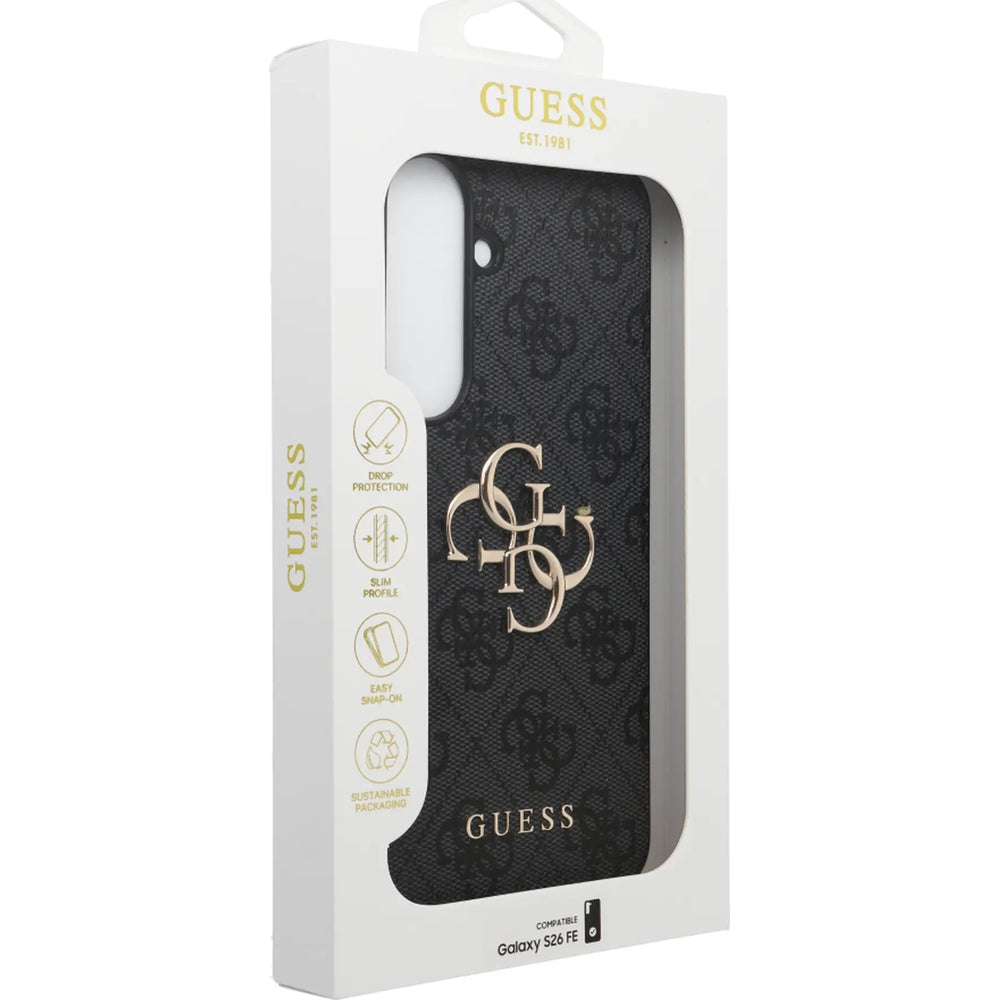 Handyhülle für Galaxy S26 FE, Guess Leather 4G Metal Logo, Schwarz
