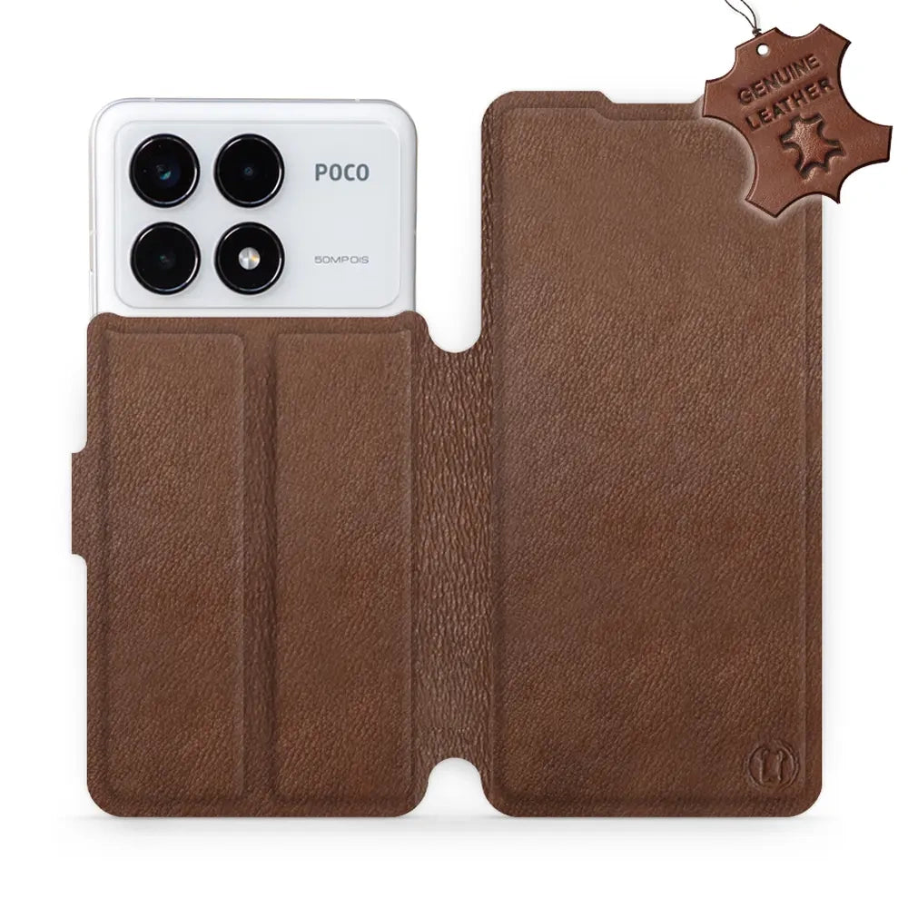 Echtleder Handyhülle für Xiaomi Poco F6 Pro, Mobiwear Leather, Braun