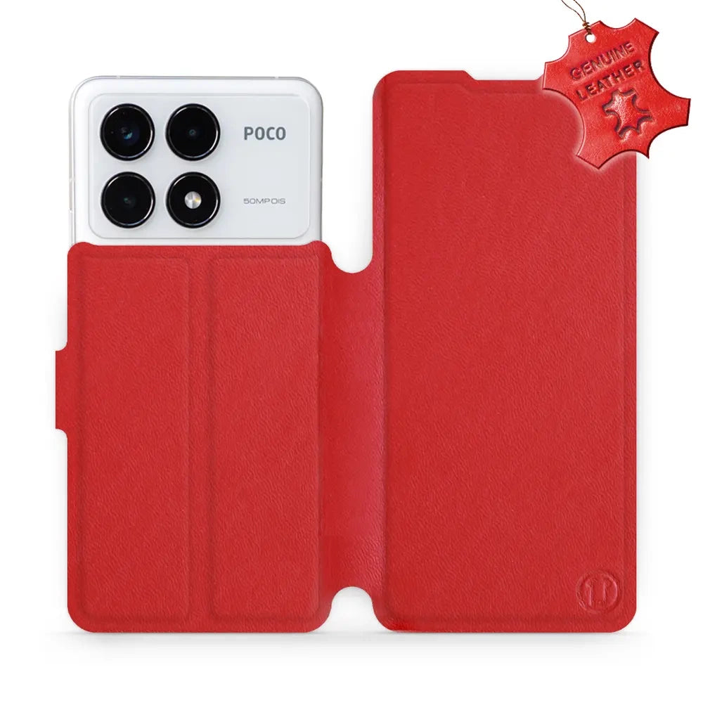 Echtleder Handyhülle für Xiaomi Poco F6 Pro, Mobiwear Leather, Rot